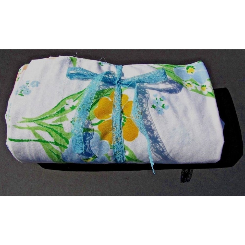 Vtg Floral Montgomery Ward Muslin Twin Flat Sheet & Fitted Set 2pc No Case
